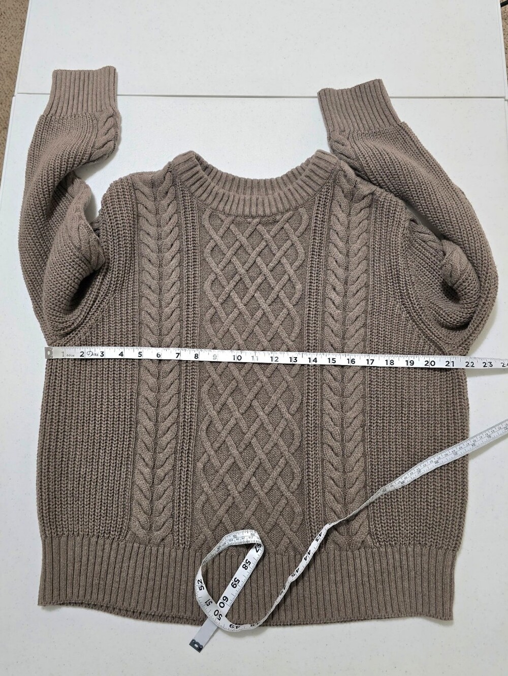 Pact Organic Cotton Cable Knit Crew Sweater Tan Women's Large Fishermen Coastal - Picture 6 of 9